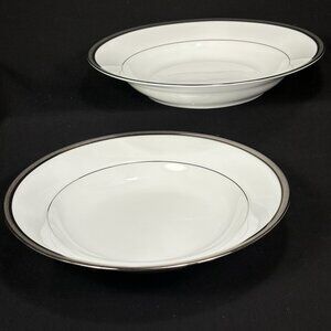 2 beautiful rimmed soup bowls.  Noritake Legendary Renwick Platinum 4320